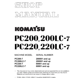 Komatsu PC200-7 PC200LC-7 PC220-7 PC220LC-7 Shop Manual - PDF Workshop Manual