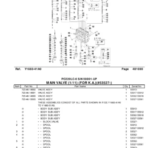 Komatsu PC220LC-6 Parts Catalog PDF — Serial 50001 and Up