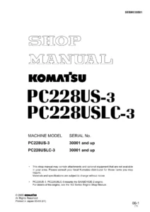 Komatsu PC228US-3 & PC228USLC-3 Shop Manual – Complete Excavator Service & Repair PDF (SEBM030501)