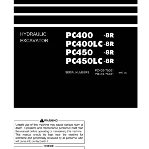 Komatsu PC400-8R PC450-8R Series Hydraulic Excavator Operation and Maintenance Manual - PEN00287-01