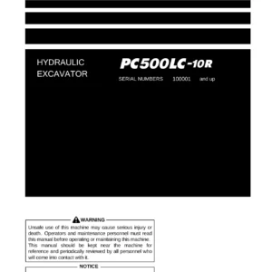 Komatsu PC500LC-10R Hydraulic Excavator Operation & Maintenance Manual - PEN01162-03 PDF Download
