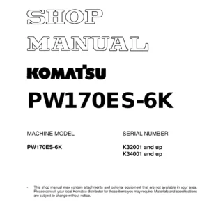 Komatsu PW170ES-6K Wheeled Excavator Shop Manual – Full PDF Service, Repair & Troubleshooting Guide (UEBM000801)