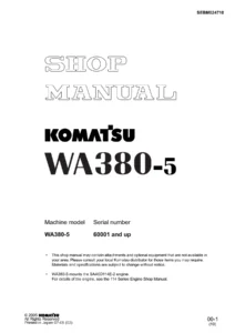 Komatsu WA380-5 Wheel Loader Shop Manual 60001 and Up – PDF Repair & Troubleshooting Guide