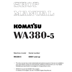 Komatsu WA380-5 Wheel Loader Shop Manual 60001 and Up – PDF Repair & Troubleshooting Guide