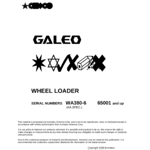 Komatsu WA380-6 KA Spec Wheel Loader Shop Manual SEN00769-02 PDF