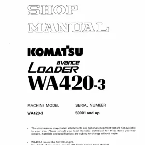 Komatsu WA420-3 Wheel Loader Shop Manual PDF - Serial 50001 and Up
