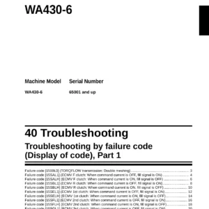 Komatsu WA430-6 Wheel Loader Shop Manual - Troubleshooting by Failure Code PDF