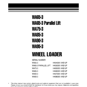 Komatsu WA65-3, WA75-3, WA85-3, WA90-3, WA95-3 Wheel Loader Shop Manual - PDF Download