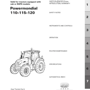 Landini Powermondial 110 115 120 Operation and Maintenance Manual PDF - Cab & ROPS Tractors