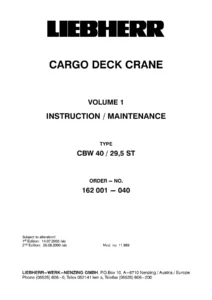 Liebherr CBW 40/29.5 ST Cargo Deck Crane Instruction & Maintenance Manual Volume 1