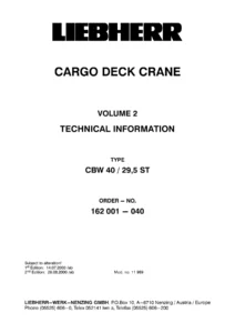 Liebherr CBW 40/29.5 ST Cargo Deck Crane Technical Information Manual - Volume 2
