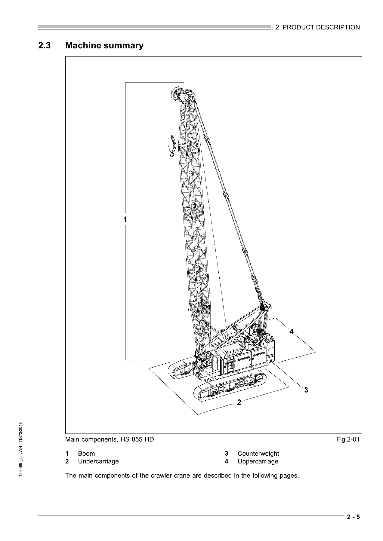 Liebherr HS 855 HD Hydraulic Crawler Crane Operator Manual 2018 - Serial 184469 - Image 2