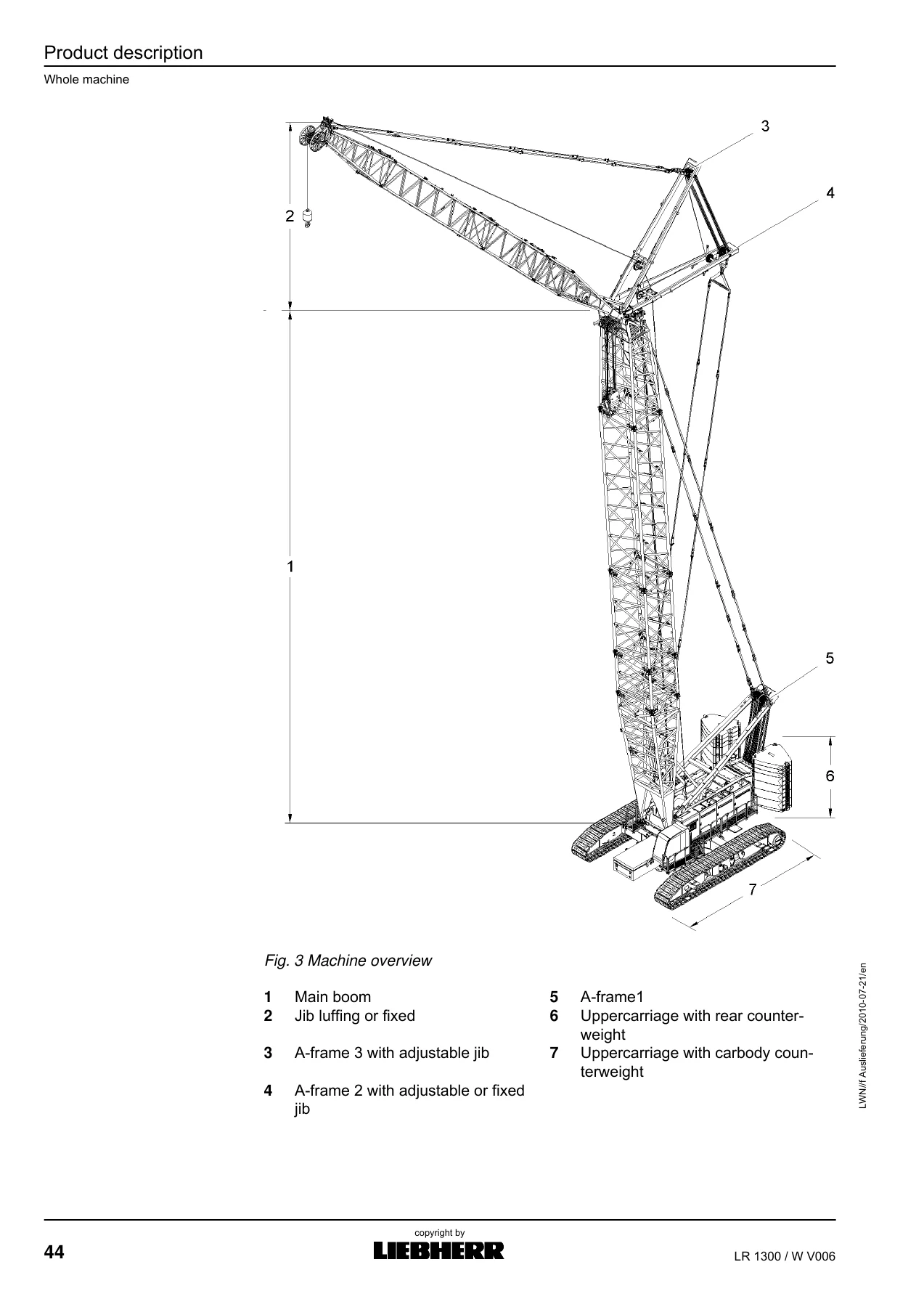 Liebherr LR 1300 SX W Crawler Crane Operating Manual 2010 - Serial 138 091 - Image 2