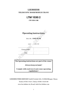 Liebherr LTM 1030-2 Telescopic Boom Mobile Crane Operating Instructions Manual PDF