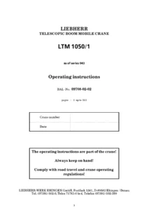 Liebherr LTM 1050/1 Telescopic Boom Mobile Crane Operating Instructions Manual BAL 09708-02-02