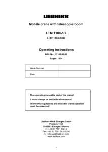 Liebherr LTM 1100-5.2 Mobile Crane Operating Instructions Manual - BAL 17102-02-02