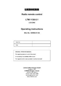 Liebherr LTM 1130-5.1 LICCON2 Radio Remote Control Operating Instructions Manual