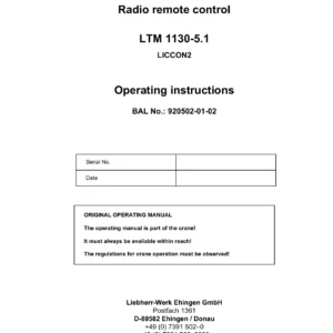 Liebherr LTM 1130-5.1 LICCON2 Radio Remote Control Operating Instructions Manual