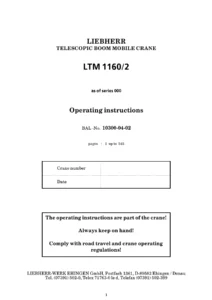 Liebherr LTM 1160-2 Telescopic Boom Mobile Crane Operating Instructions Manual - 545 Page PDF