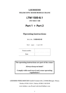 Liebherr LTM 1500-8.1 Telescopic Boom Mobile Crane Operating Instructions - Parts 1 & 2 PDF