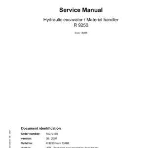 Liebherr R9250 Hydraulic Excavator Service Manual 2007 - 10070168
