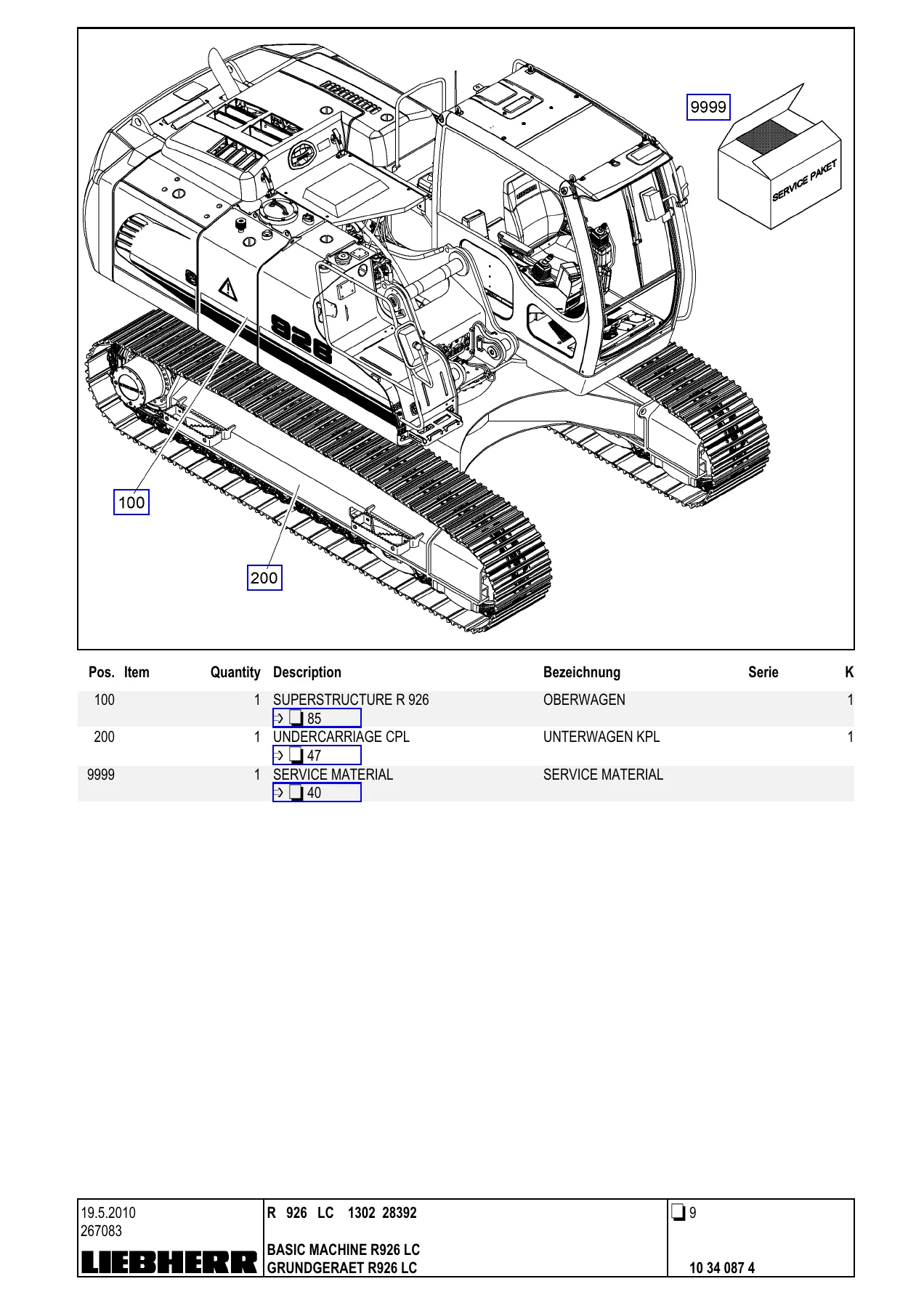 Liebherr R926 LC Type 1302 Excavator Parts Catalog - Serial 28392 PDF - Image 2