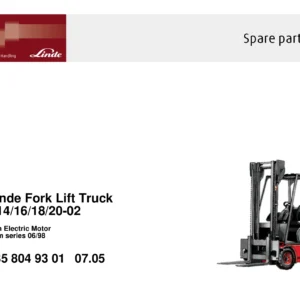 Linde E14 E16 E18 E20-02 Parts Catalogue 335 804 93 01 - Forklift Spare Parts Manual PDF