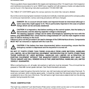 Linde R14 R16 R20 Series 115 Reach Truck Service Training Manual 1158042401