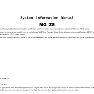 MG ZS System Information Manual 2017 - Complete Workshop Repair & Service PDF