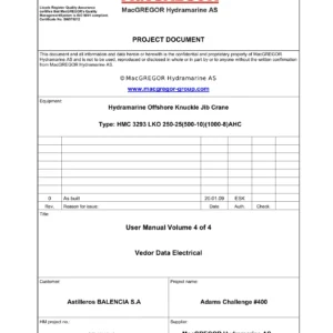 MacGregor Hydramarine HMC 3293 LKO Offshore Knuckle Jib Crane Electrical Vendor Data Manual - Volume 4 of 4 PDF