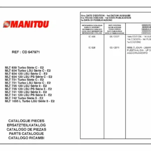 Manitou MT Series Interactive Parts Catalogue CD 547971 - MLT 630, 634, 731, 735, 741, 742, 1035 L (Série C-E2 & Série 3-E2) PDF