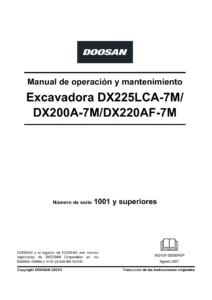 Manual de Operación y Mantenimiento Excavadora Doosan DX225LCA-7M, DX200A-7M y DX220AF-7M - PDF en Español