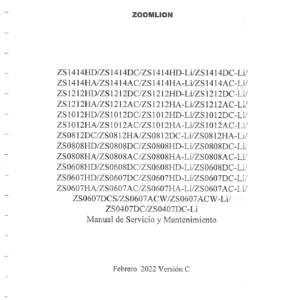 Manual de Servicio y Mantenimiento Zoomlion Serie ZS Plataformas Elevadoras de Tijera Eléctricas - PDF en Español