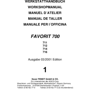 Manual de Taller Fendt Favorit 700 711 712 714 716 — Workshop Manual Edición 03/2001 en PDF
