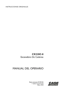 Manual del Operario CASE CX220C-8 Excavadora de Cadenas 91791751 - Descarga PDF