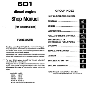 Mitsubishi 6D1 Series Industrial Diesel Engine Shop Manual 2001 - 6D14 6D15-T 6D16 6D16-TE 6D16-TLE PDF