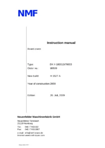 NMF DK II 180013/70033 Board Crane Instruction Manual - Order 80599 PDF