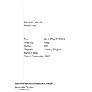 NMF DK II 250012/100026 Board Crane Instruction Manual - Order 8958 PDF