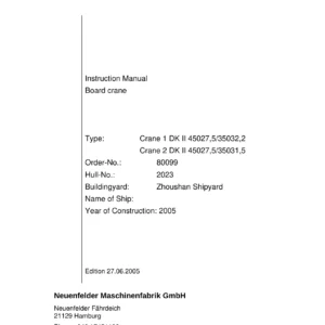 NMF DK II Board Crane Instruction Manual - 45t Ship Crane 45027.5/35032.2 & 45027.5/35031.5 - Order 80099