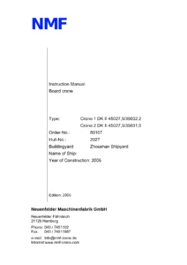 NMF DK II Board Crane Instruction Manual - DK II 45027.5/35032.2 & 45027.5/35031.5 Order 80107