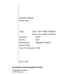 NMF DK II Board Crane Instruction Manual - DK II 45027.5/35032.2 & 45027.5/35031.5 Order 80107
