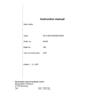 NMF DK II Deck Crane Instruction Manual - DK II 60016/40025/34028 Order 80449 PDF