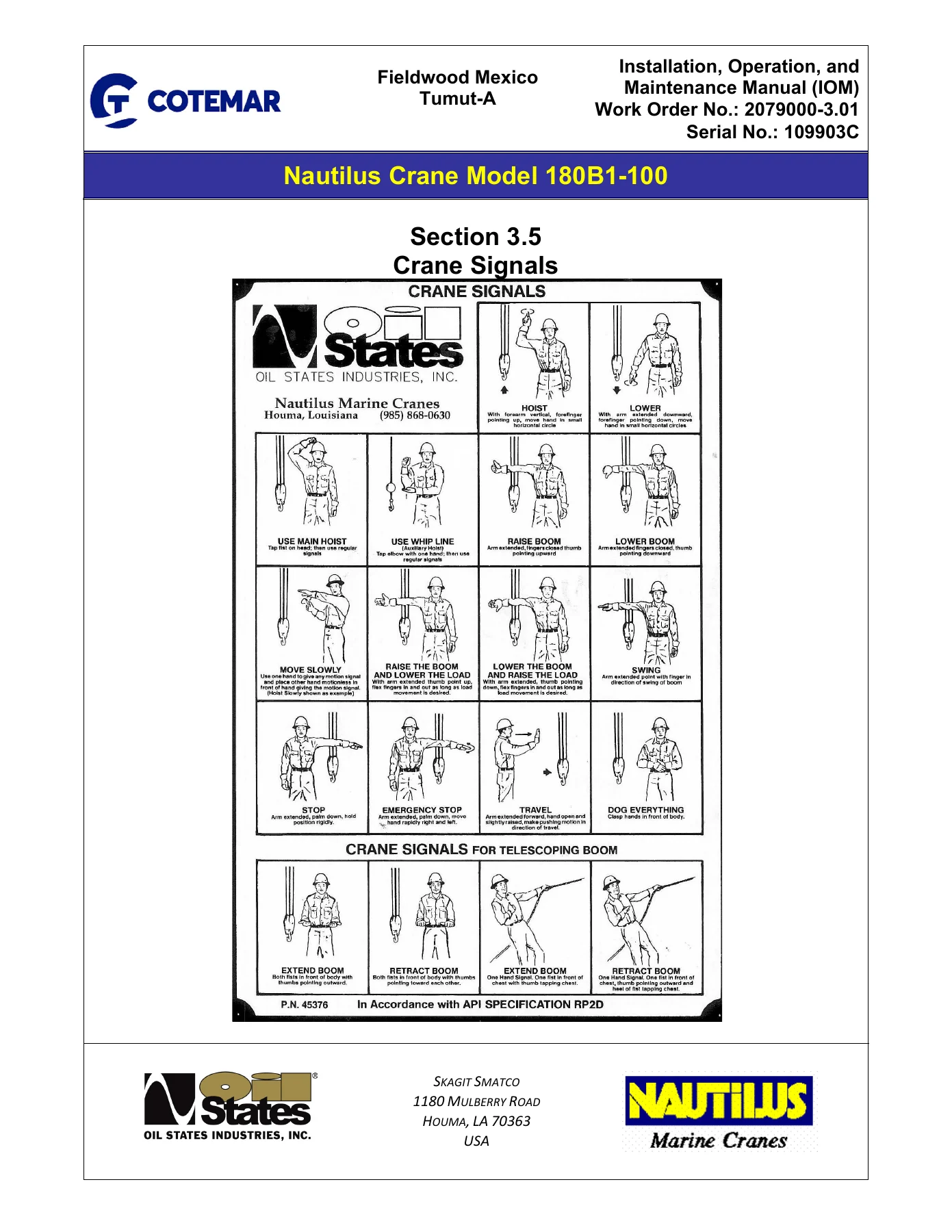 Nautilus 180B1-100 Marine Crane Installation Operation and Maintenance Manual - Cotemar Fieldwood Tumut-A - Image 3
