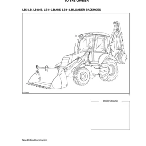 New Holland LB75.B LB90.B LB110.B LB115.B Loader Backhoe Operator Manual - PDF