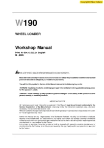 New Holland W190 Wheel Loader Workshop Manual 604.13.502.01 - Complete PDF Service & Repair Guide