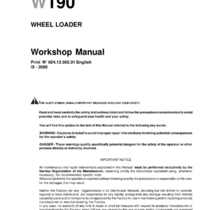 New Holland W190 Wheel Loader Workshop Manual 604.13.502.01 - Complete PDF Service & Repair Guide