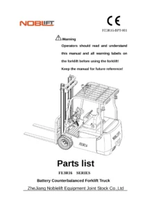 Noblelift FE3R16 Battery Counterbalanced Forklift Truck Parts List PDF Download