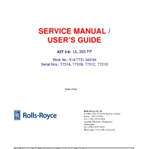 Rolls-Royce Aquapilot UL355 FP Azimuth Thruster Service Manual & User Guide