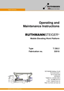 Ruthmann Steiger T 230.2 Operating and Maintenance Instructions PDF - 2023 Edition