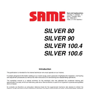 SAME Silver 80 90 100.4 100.6 Tractor Workshop Manual - PDF Download